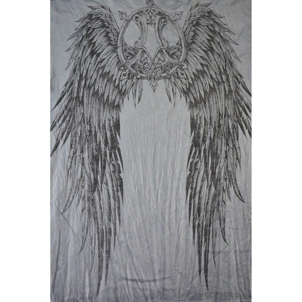 Affliction Eros SS Tee Mens Large Blue Distressed Wing Graphic T-Shirt A2242 NEW - Picture 4 of 10